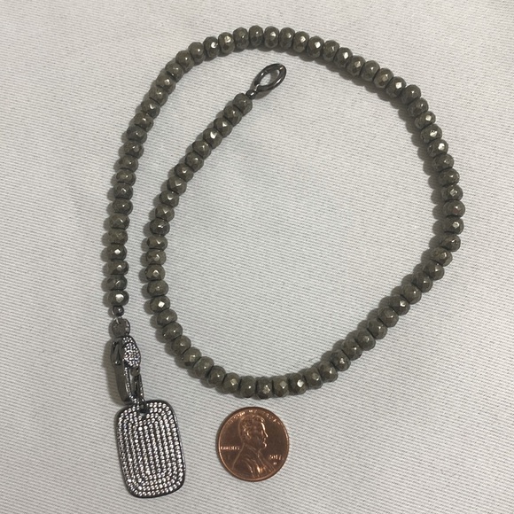 NWOT Pyrite Rondelle Gemstone Necklace; Faceted Dainty Beads Strand w Pendant - Picture 5 of 6